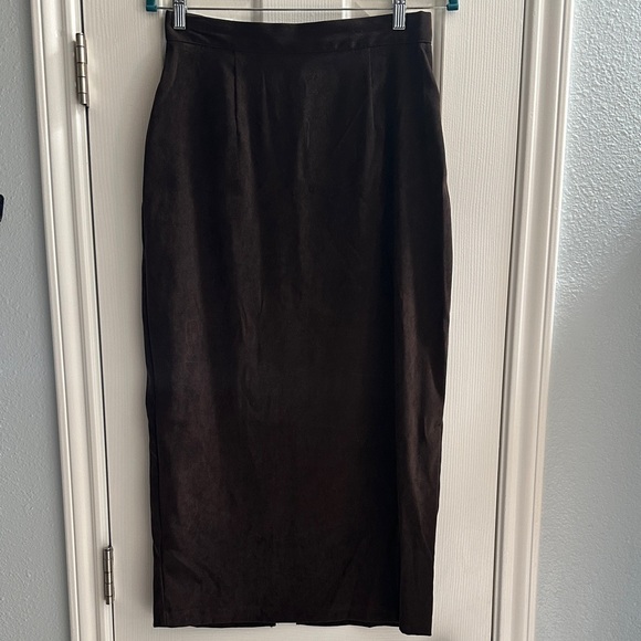 Vintage Chocolate Brown Suede Maxi Skirt Dark Academia Y2K Indie Sleeze Size 10 - Picture 1 of 9